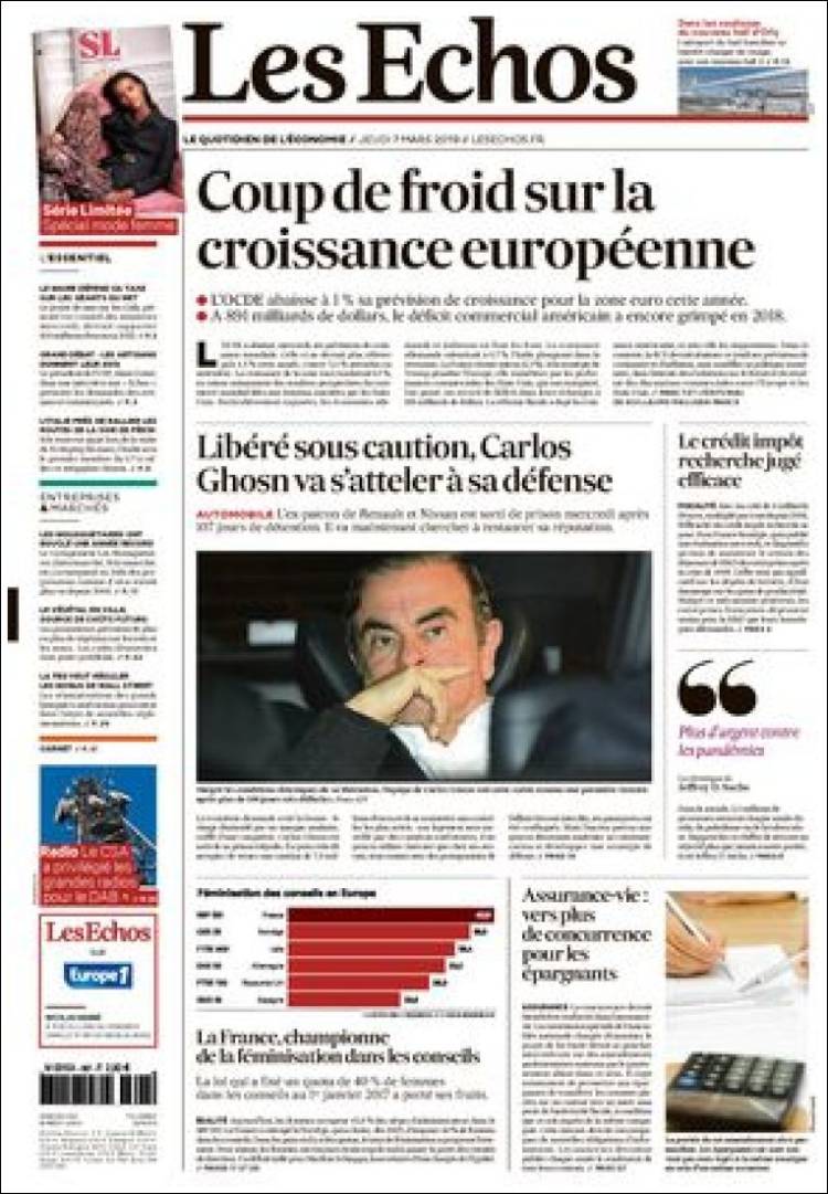 Portada de Les Echos (Francia)