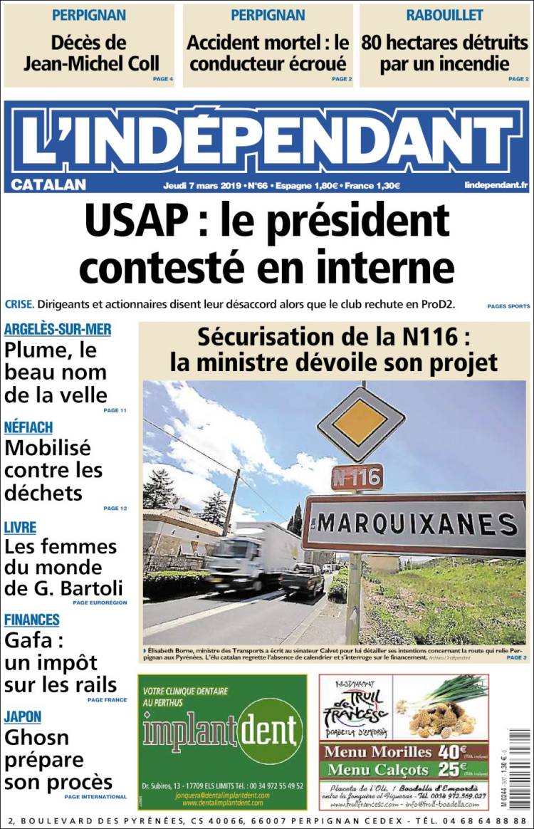 Portada de Le Indépendant (Francia)