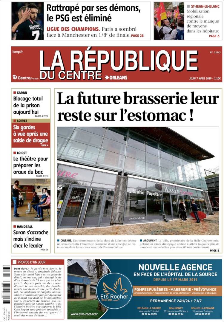 Portada de La République du Centre (Francia)