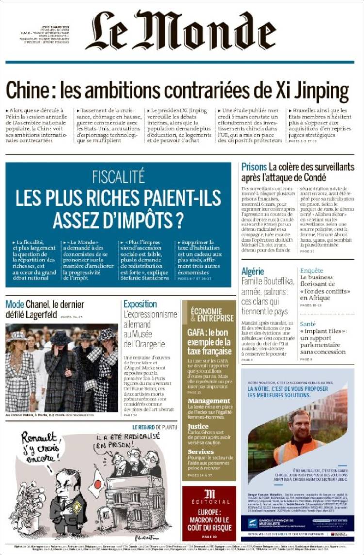 Portada de Le Monde (Francia)