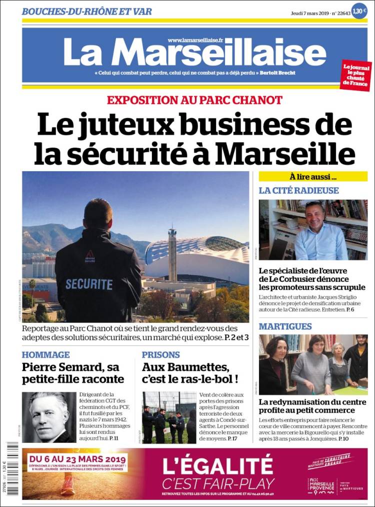 Portada de La Marseillaise (Francia)