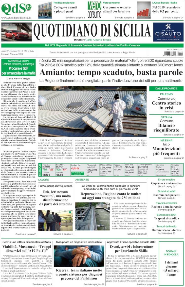 Portada de Quotidiano di Sicilia (Italia)