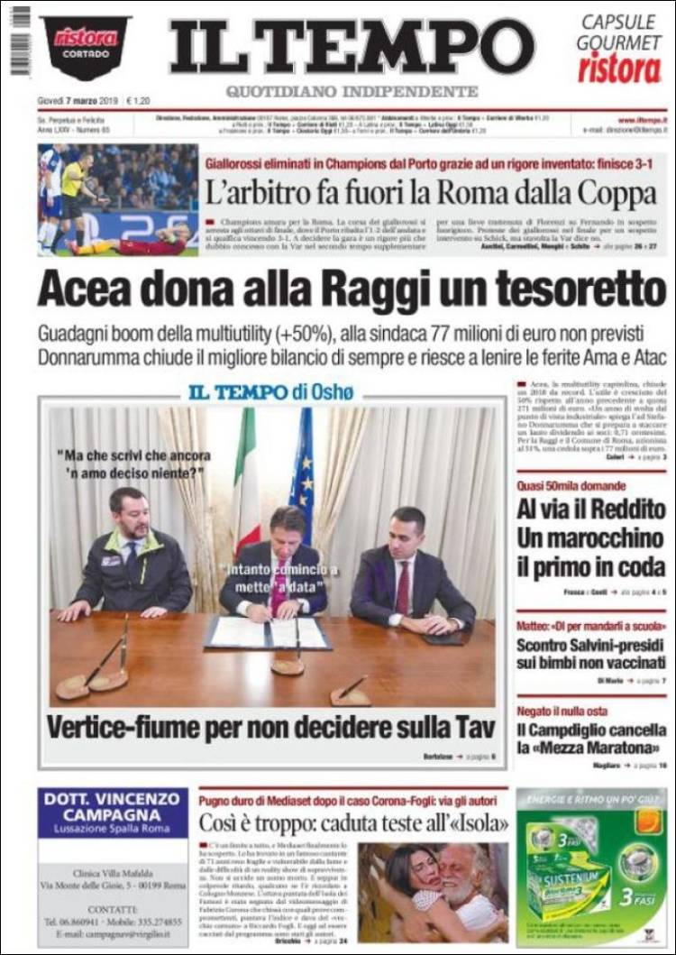 Portada de Il Tempo (Italia)