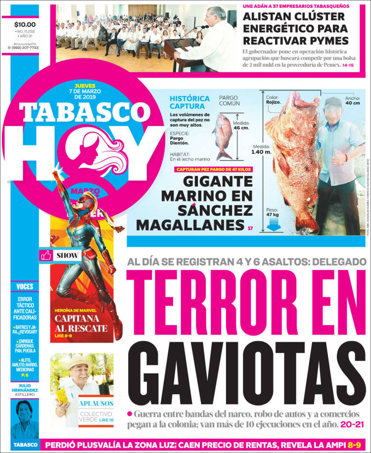 Portada de Tabasco Hoy (México)
