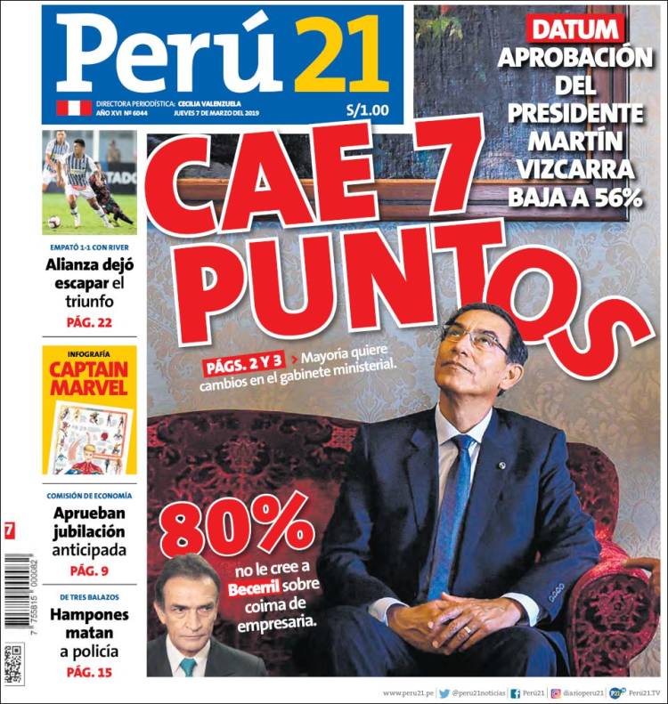 Portada de Perú 21 (Perú)