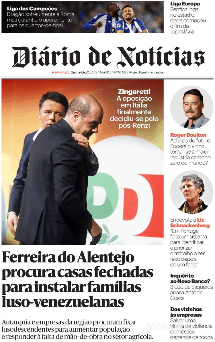 Portada de Diário de Noticias (Portugal)