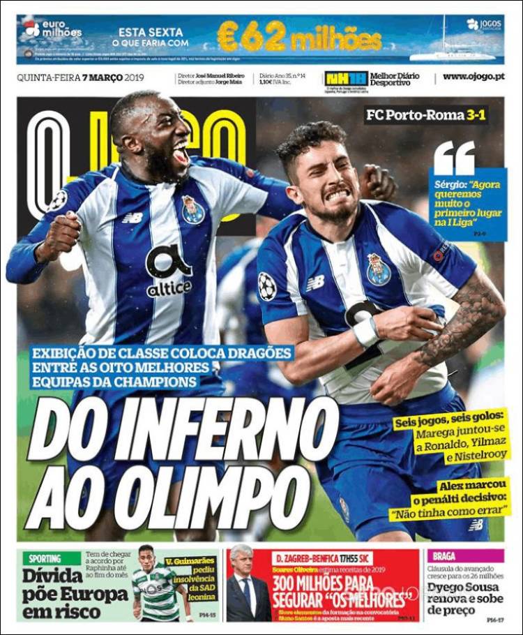 Portada de O Jogo (Portugal)