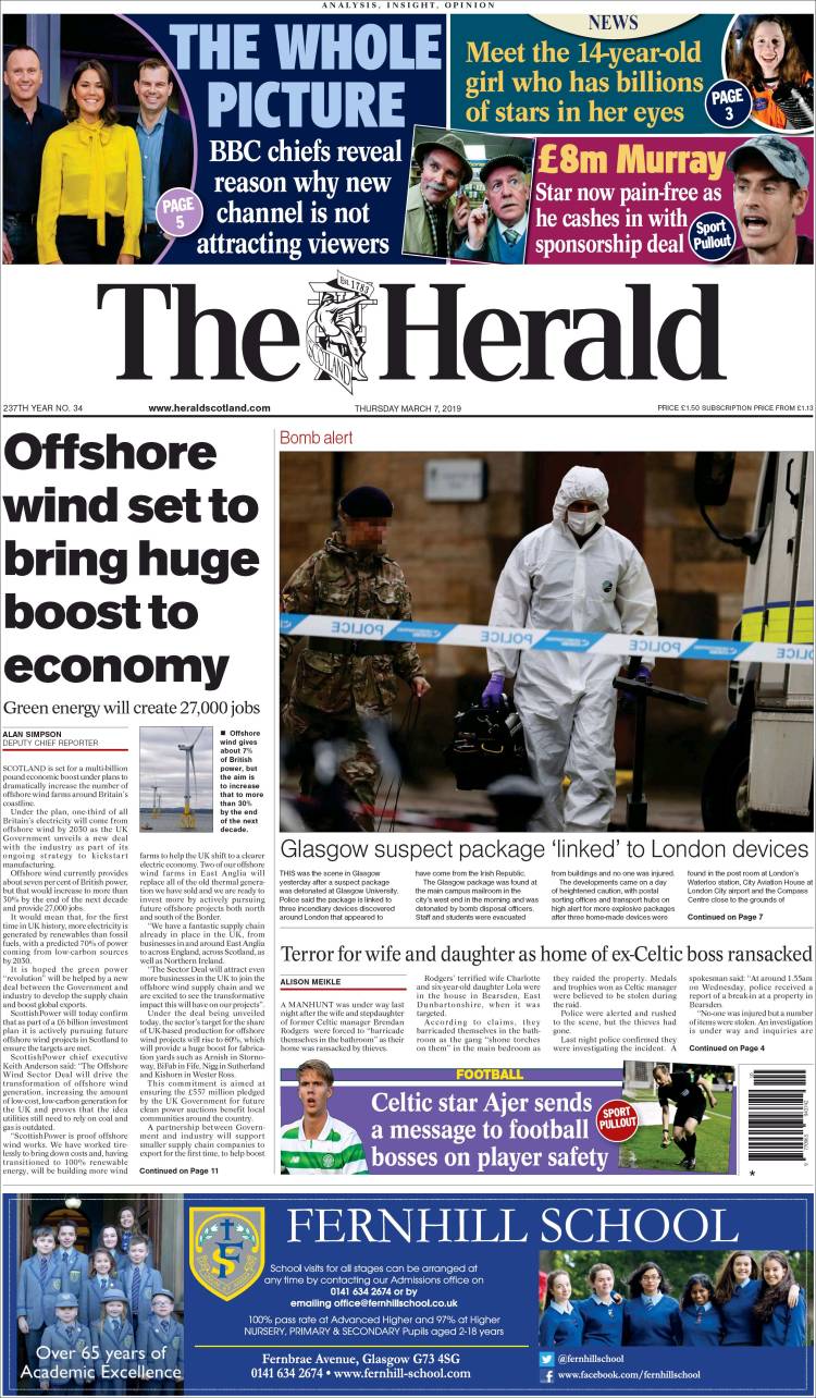 Portada de The Herald (Reino Unido)
