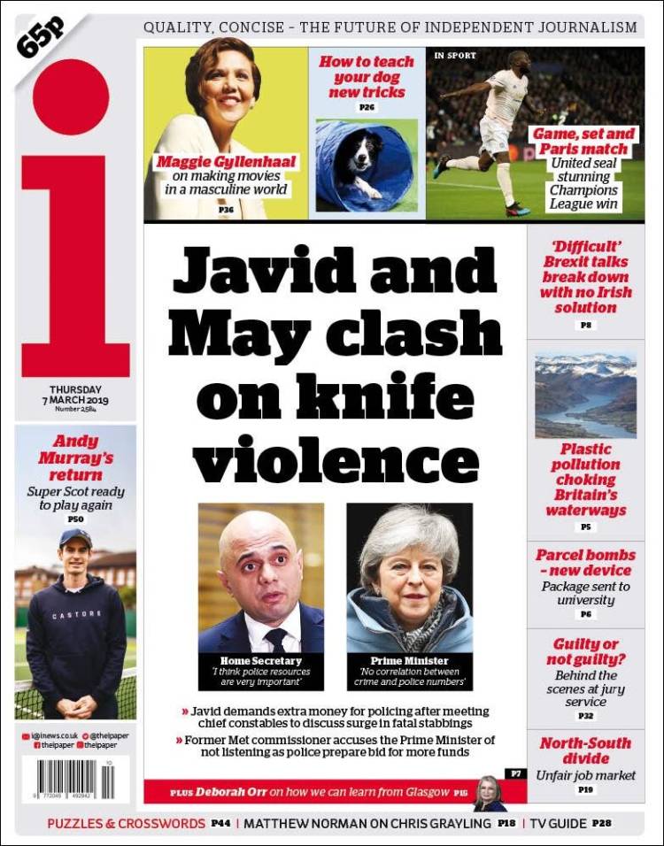 Portada de The i (Reino Unido)