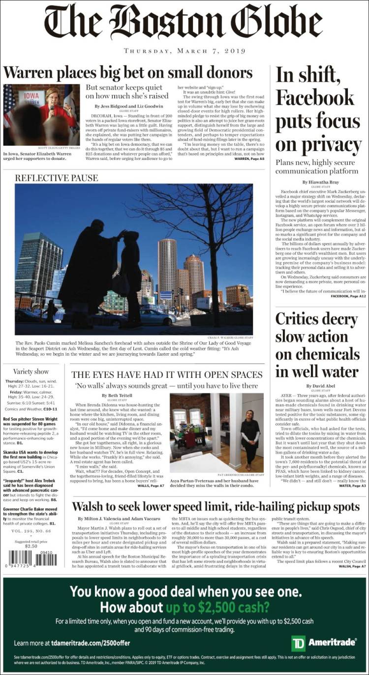 Portada de Boston Globe (USA)