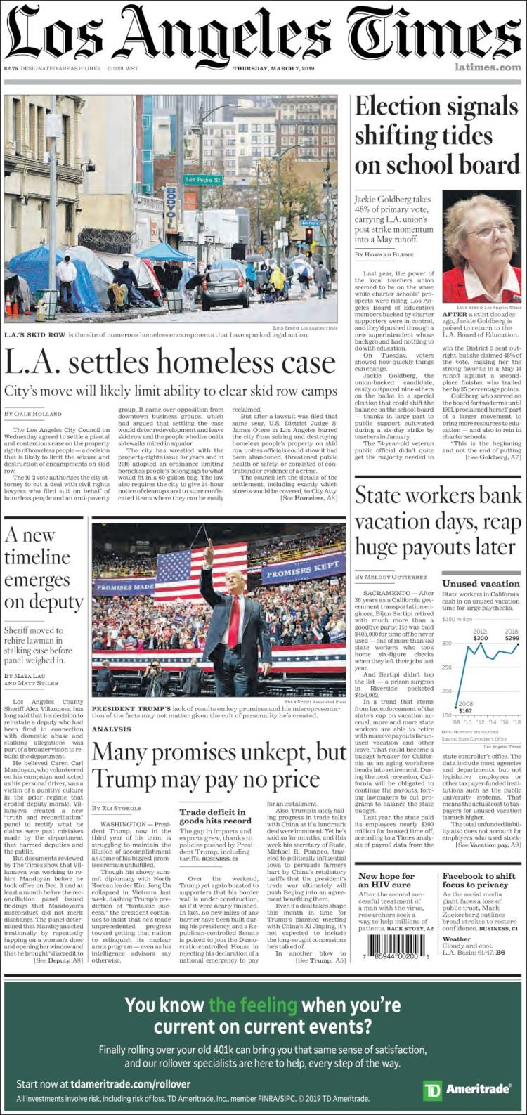 Portada de Los Angeles Times (USA)