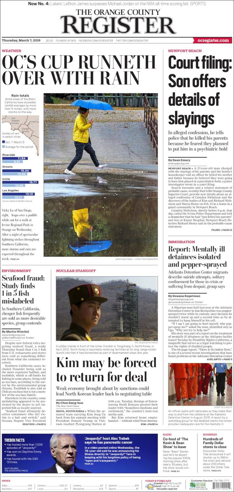 Portada de The Orange County Register (USA)