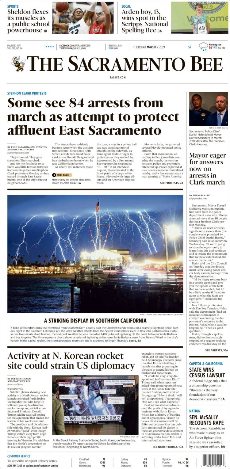 Portada de The Sacramento Bee (USA)