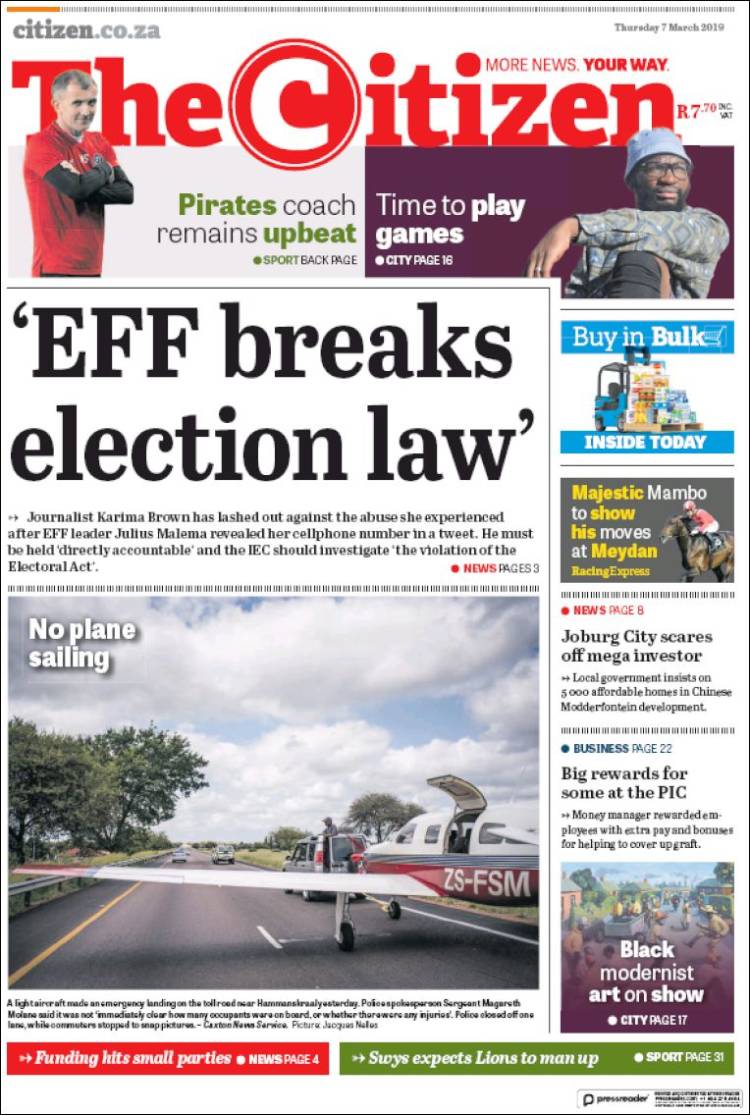 Portada de The Citizen (Sud&aacute;frica)