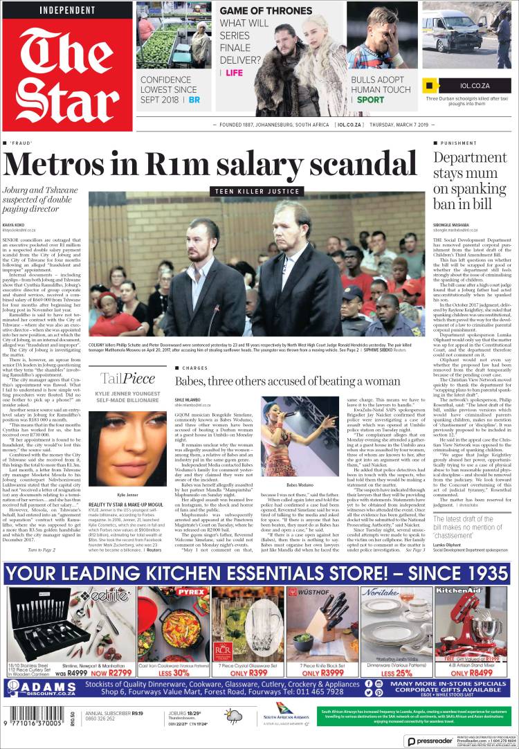 Portada de The Star (Sud&aacute;frica)