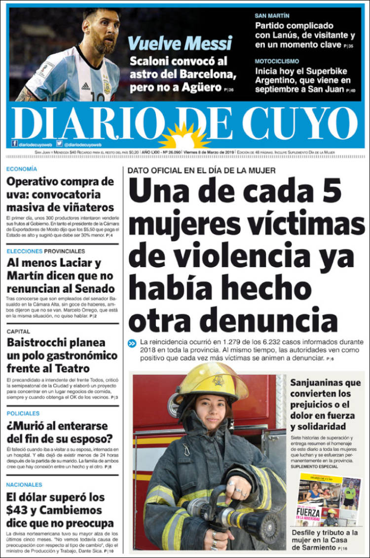 Portada de Diario de Cuyo (Argentina)