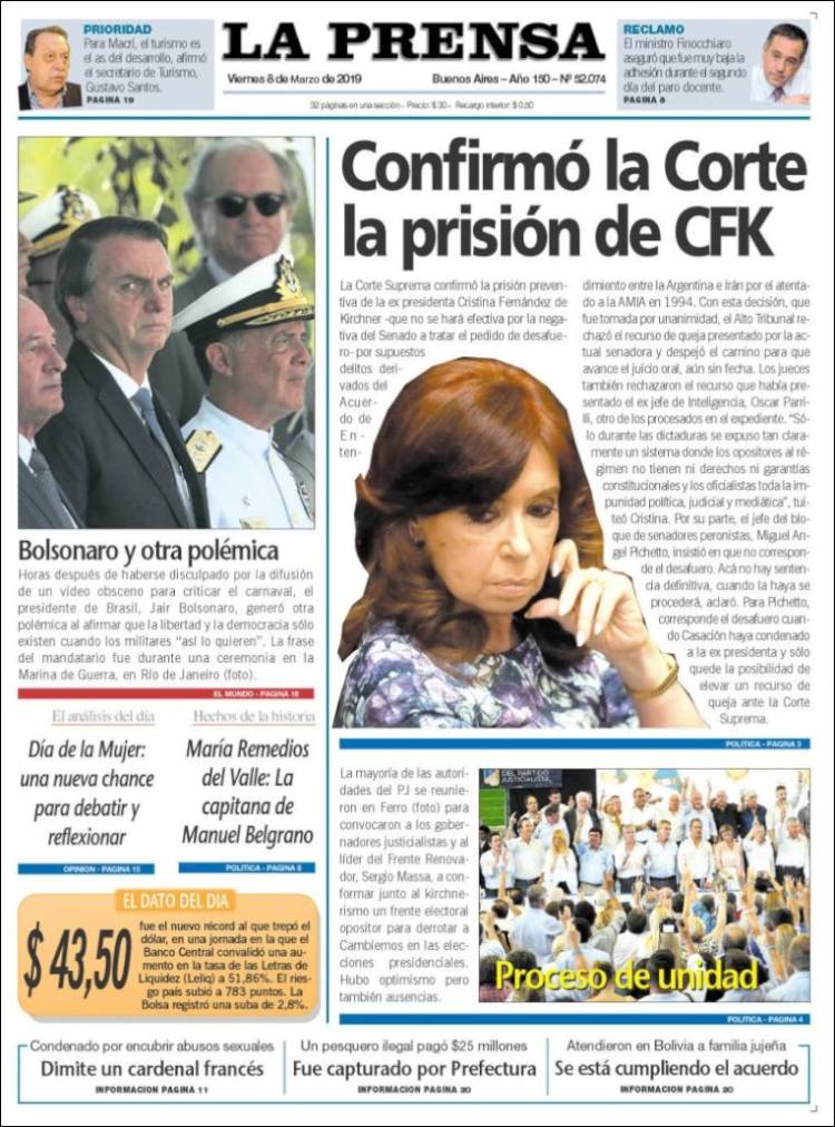 Portada de La Prensa (Argentina)
