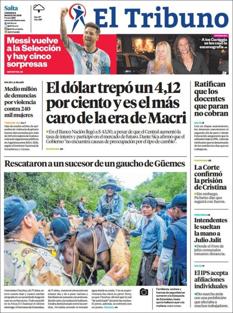 Portada de El Tribuno - Salta (Argentina)