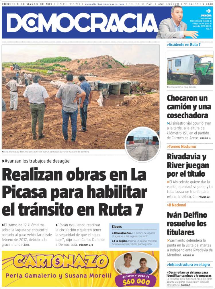 Portada de Diario Democracia (Argentina)