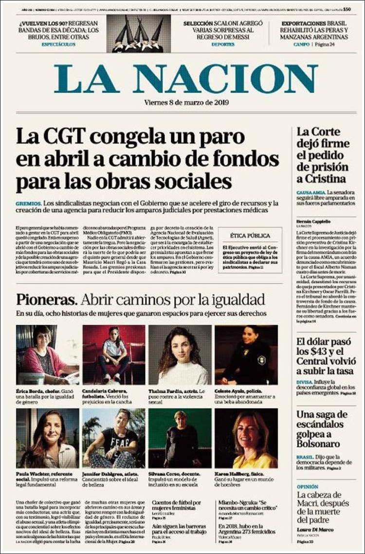 Portada de La Nación (Argentina)