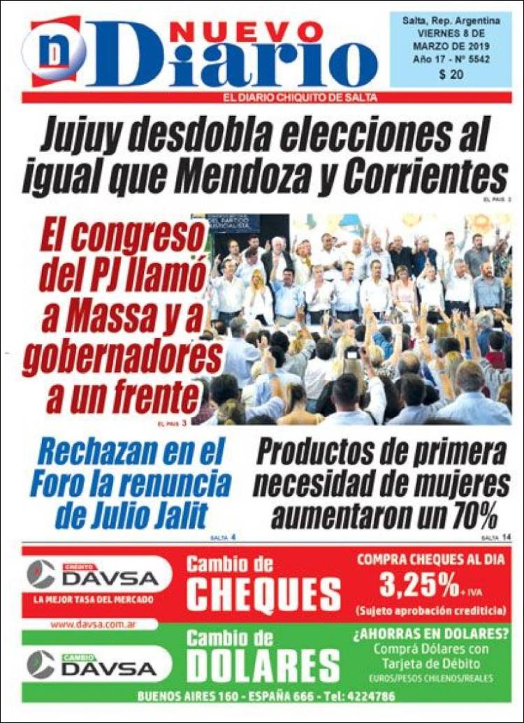 Portada de Nuevo Diario de Salta (Argentina)