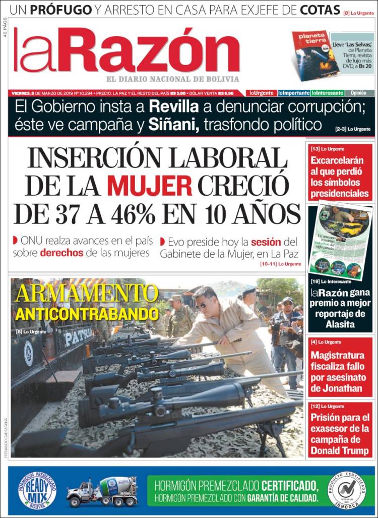 Portada de La Razón (Bolivia)