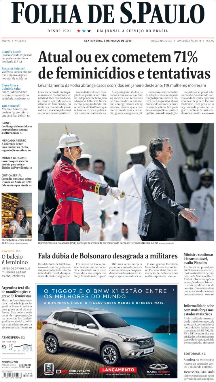 Portada de Folha de São Paulo (Brasil)