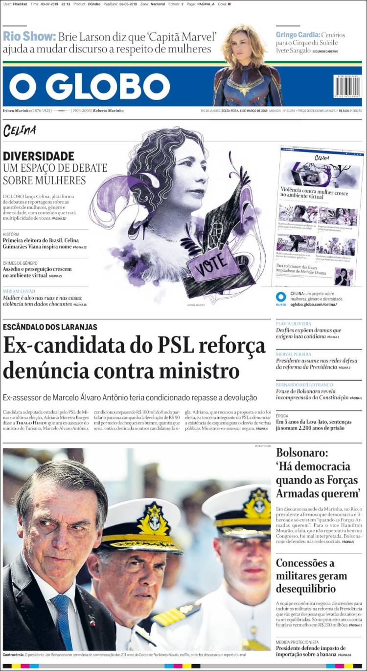 Portada de O Globo (Brasil)
