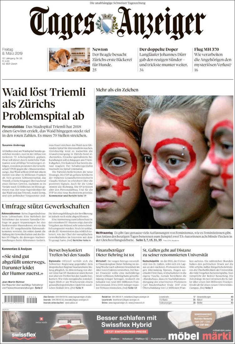 Portada de Tages-Anzeiger (Suiza)