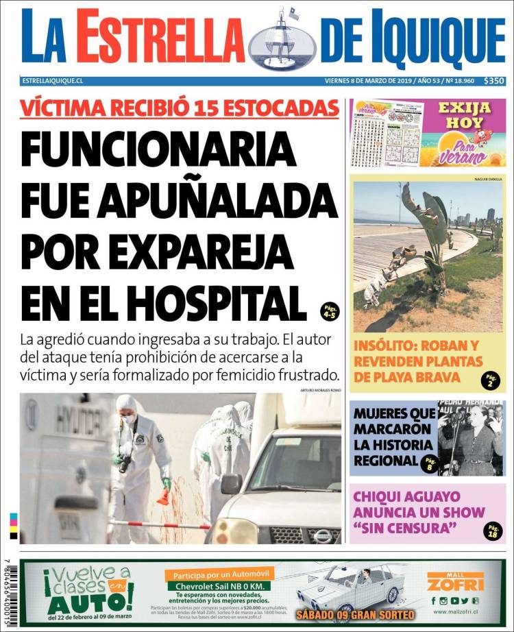 Portada de La Estrella de Iquique (Chile)