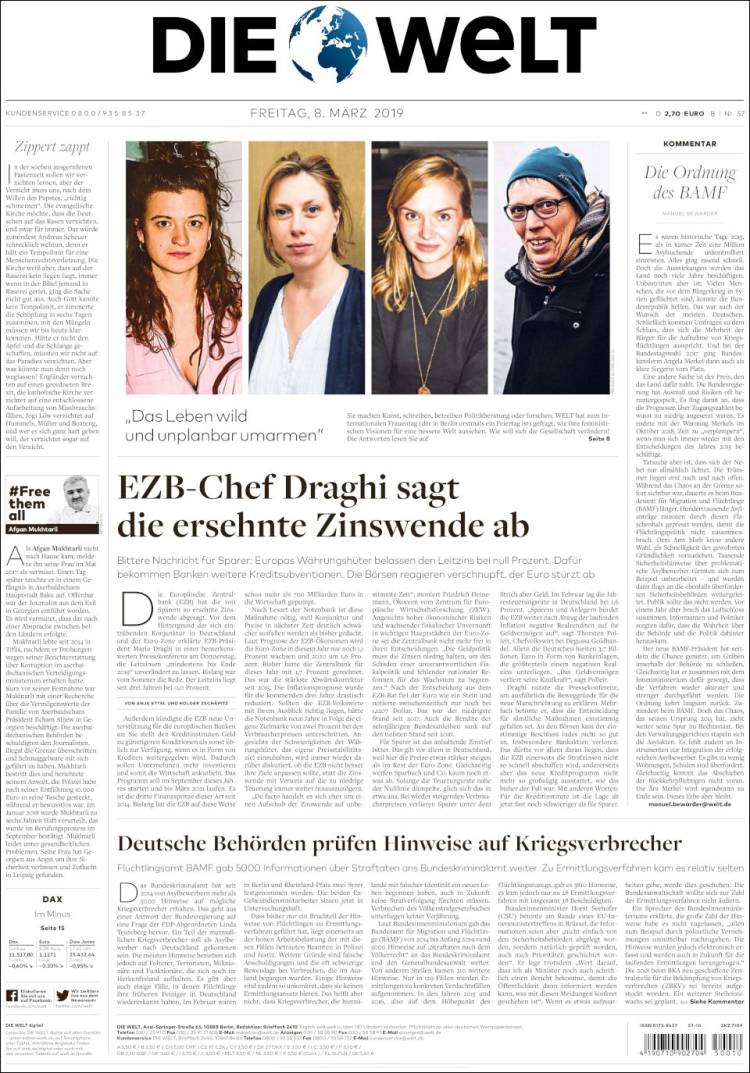 Portada de Die Welt (Alemania)
