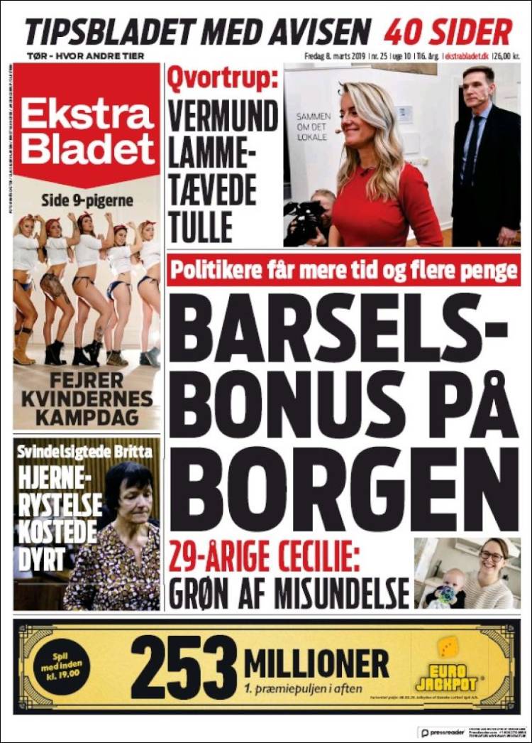 Portada de Ekstra Bladet (Dinamarca)