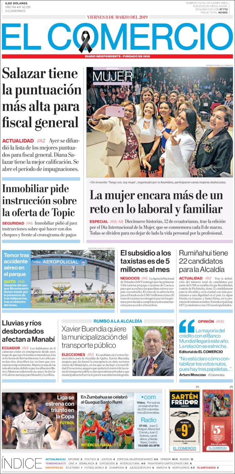 Portada de El Comercio (Ecuador)