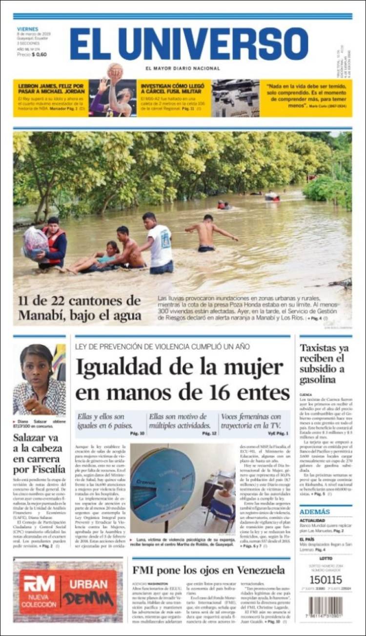 Portada de El Universo - Ecuador (Ecuador)