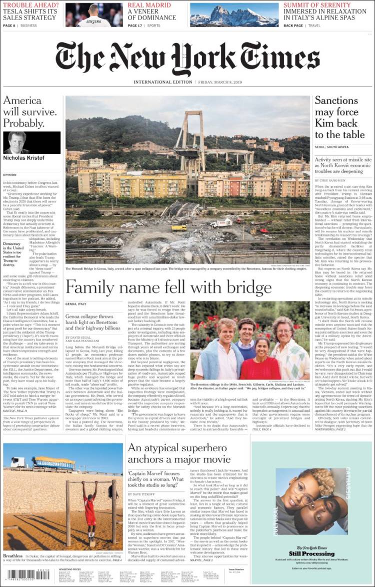 Portada de International New York Times (Europa)