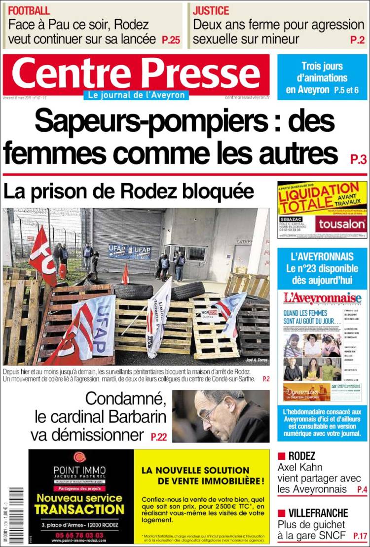 Portada de Centre Presse (Francia)