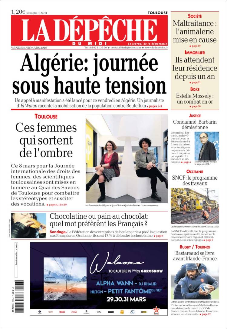 Portada de La Dépêche du Midi (Francia)