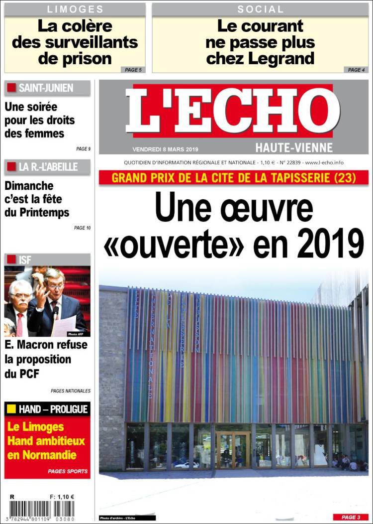 Portada de L'Echo de la Haute-Vienne (Francia)