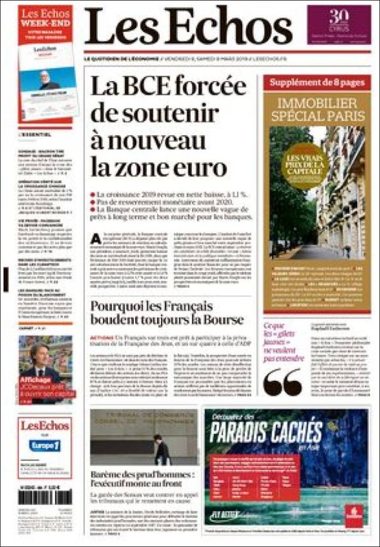 Portada de Les Echos (Francia)