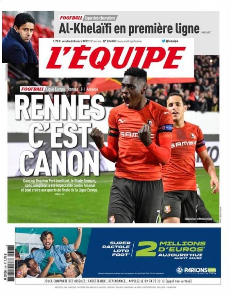 Portada de L'Equipe (Francia)