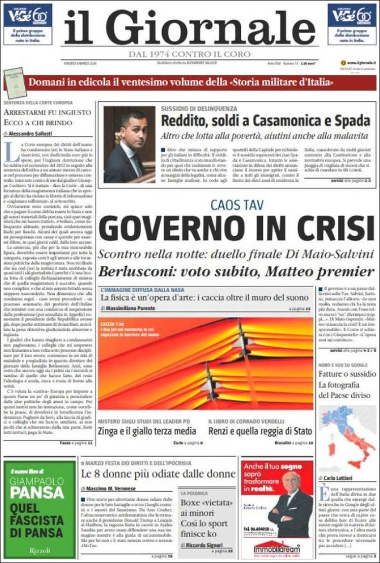 Portada de il Giornale (Italia)