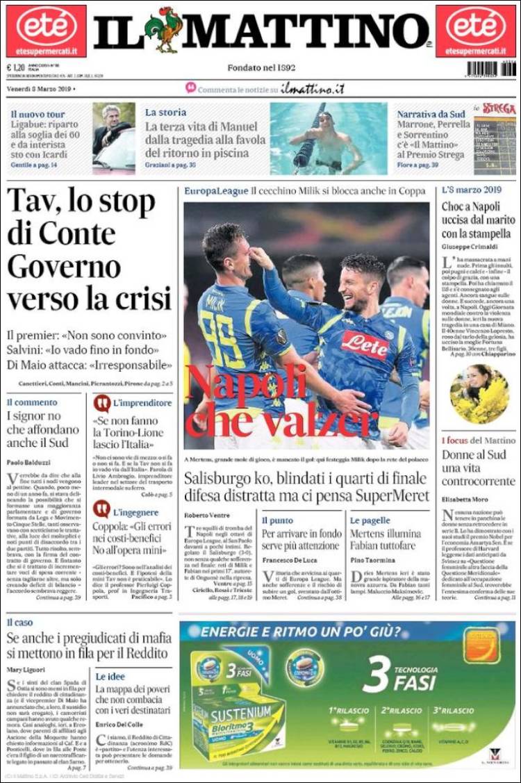 Portada de Il Mattino (Italia)