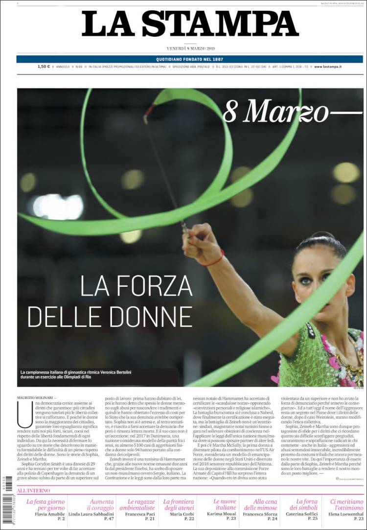 Portada de La Stampa (Italia)