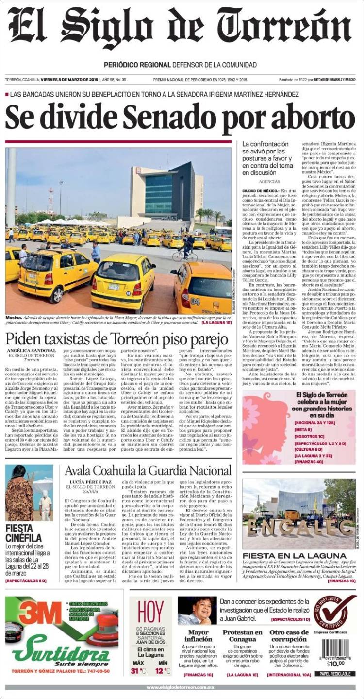 Portada de El Siglo de Torreon (M&eacute;xico)