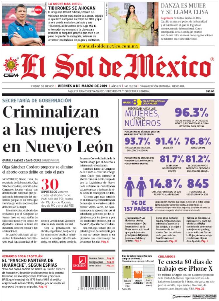 Portada de El Sol de México (M&eacute;xico)