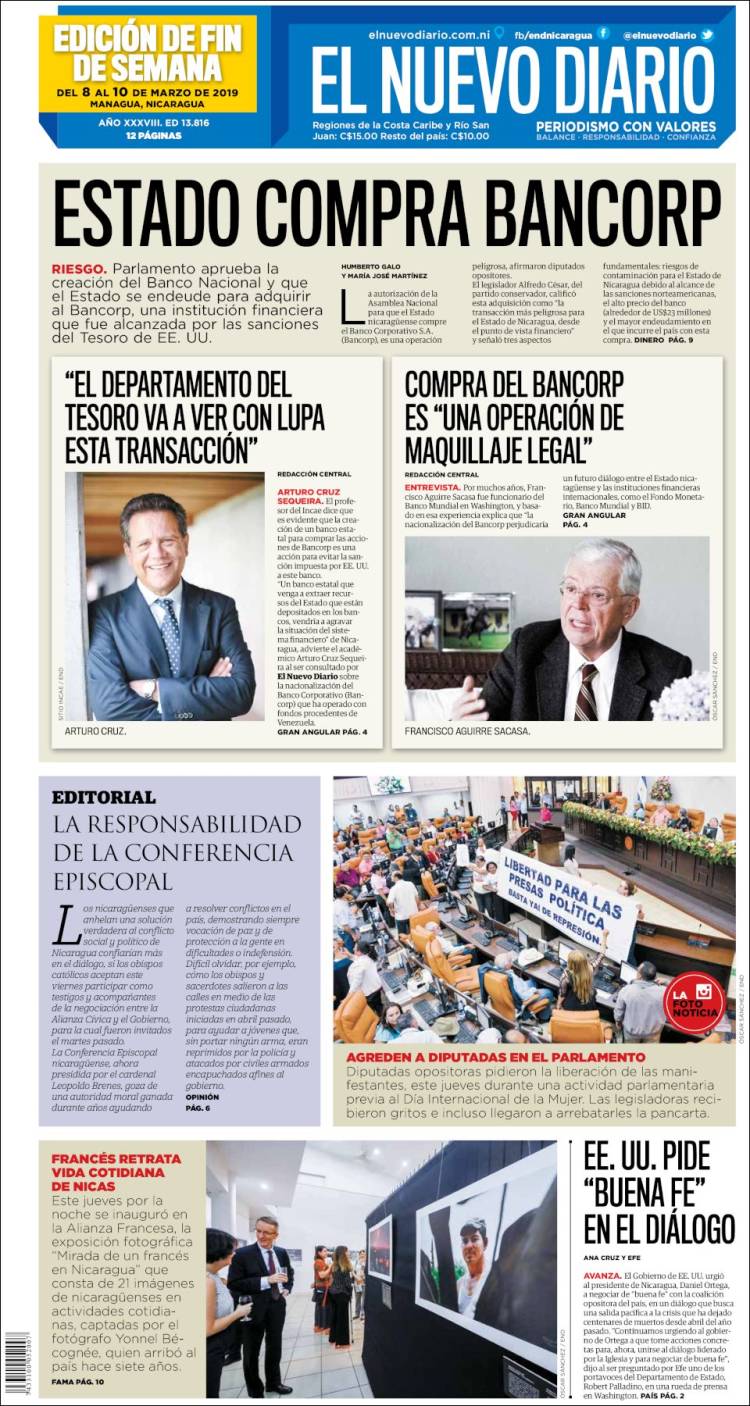 Portada de El Nuevo Diario (Nicaragua)
