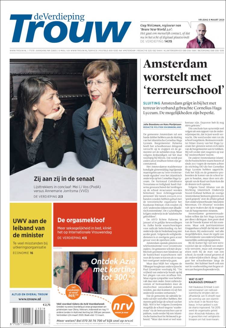 Portada de Trouw (Pa&iacute;ses Bajos)