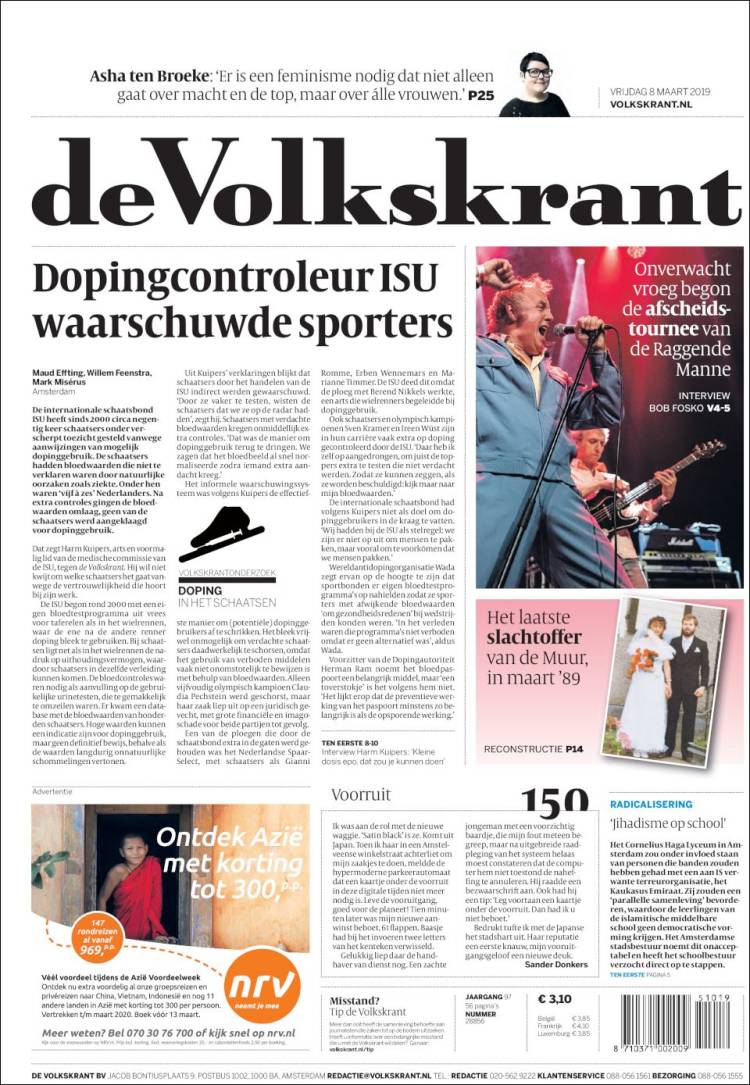 Portada de De Volkskrant (Pa&iacute;ses Bajos)