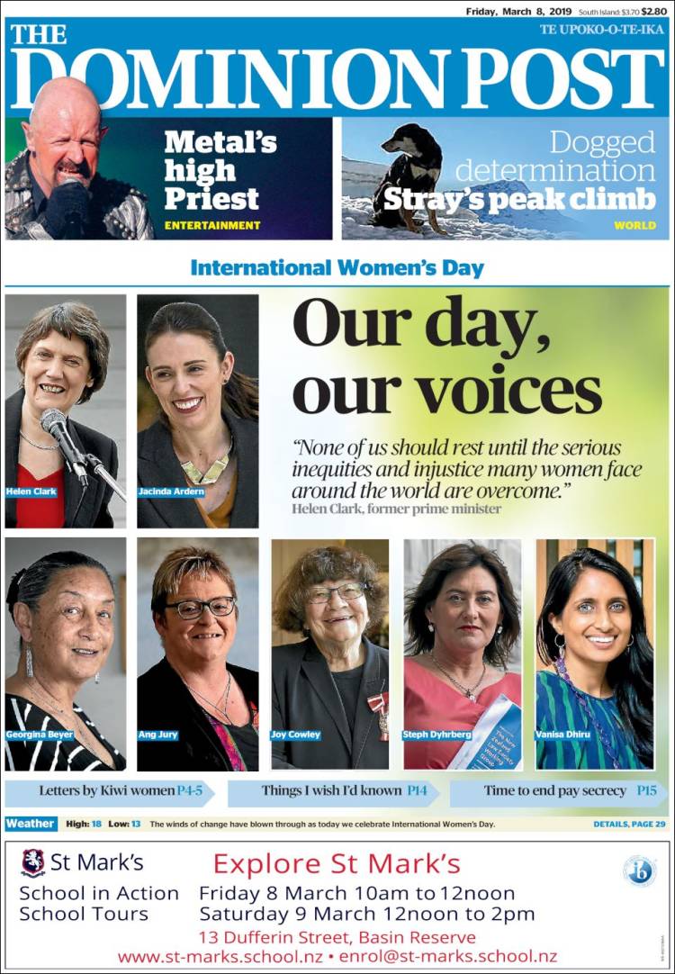 Portada de The Dominion Post (Nueva Zelanda)