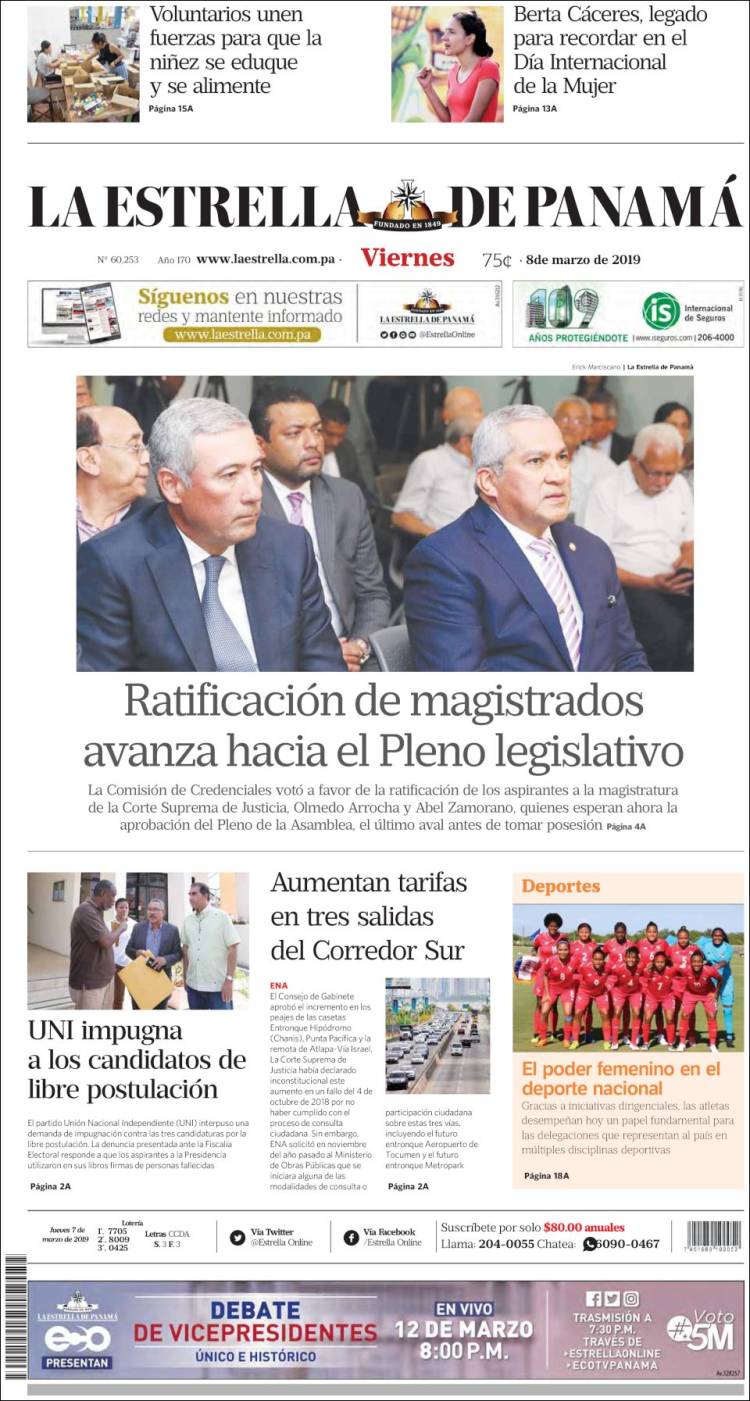 Portada de La Estrella de Panamá (Panam&aacute;)